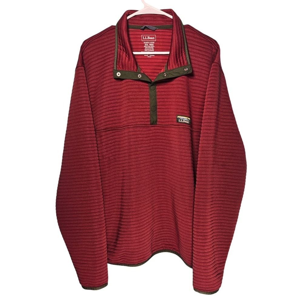 LL Bean Mens AirLight Knit Pullover XXL Burgundy Ribbed Snap Slightly Fitted